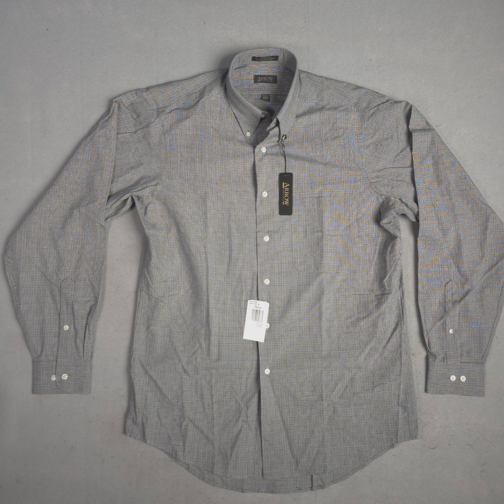 Arrow Ultra Silk Button Down Shirt Plaid Long Sleeve Dress Shirt‎ Medium